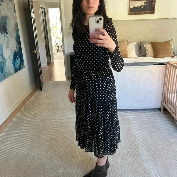 SPIRIT OF GRACE mesh polka dot tiered midi long sleeve dress S Ivy city co - Picture 7 of 9